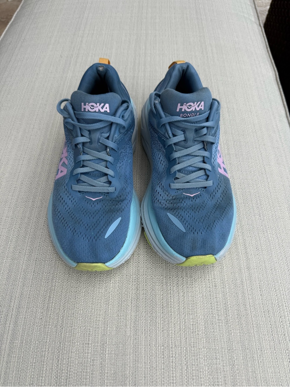 Hoka Bondi Women's Blue Athletic Running Shoes with Pink Accents